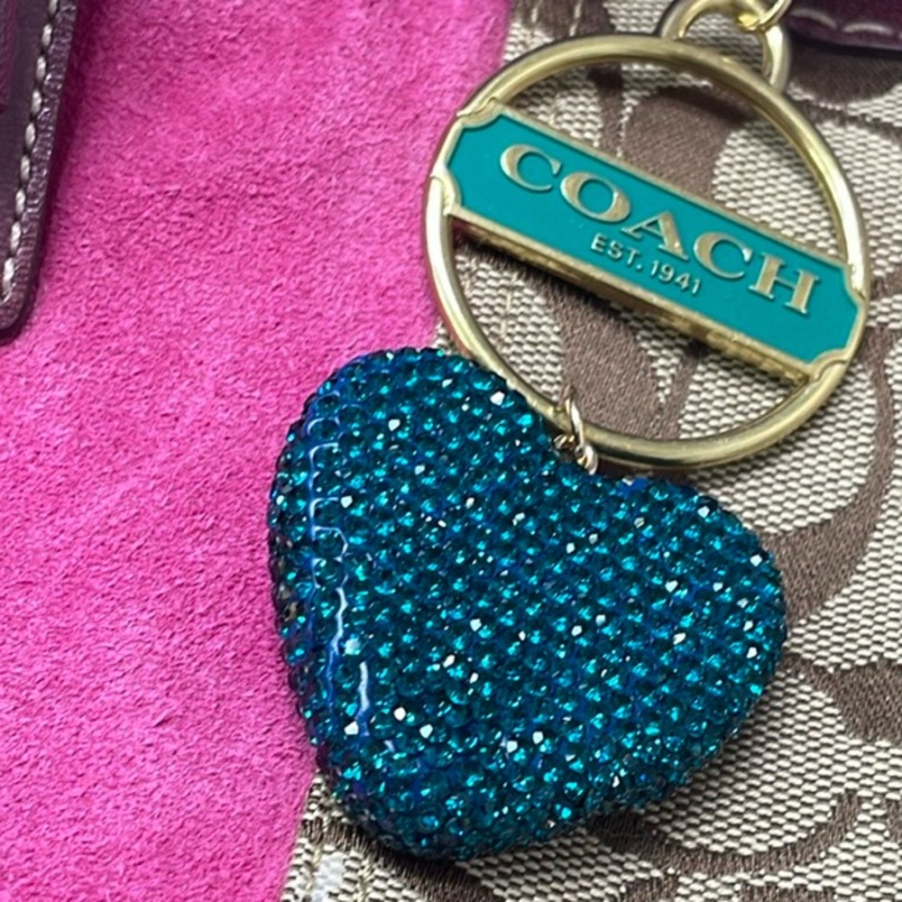 Authentic Coach Gold & Teal Medallion with unbranded Crystal Heart Charm - Picture 7 of 8
